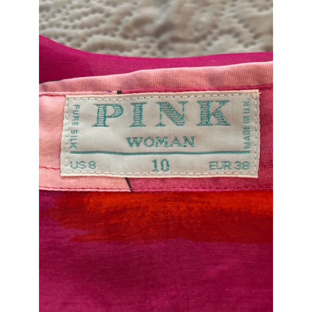 Thomas PINK Silk Blouse Geometric Print Button Front Women’s 8 - Picture 7 of 9
